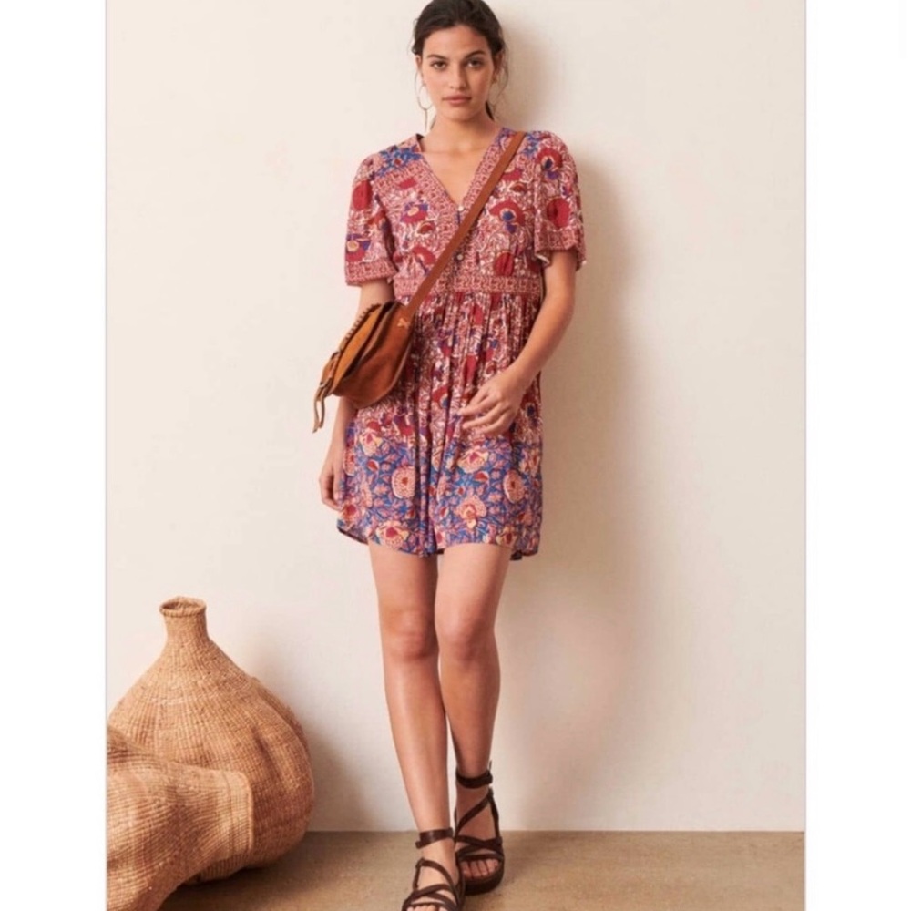 Floral Bohemian Dress - Red and Blue